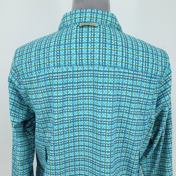 Exofficio Top Womens Large Blue White Plaid Blouse Long Sleeve Vents Pockets - Picture 7 of 16